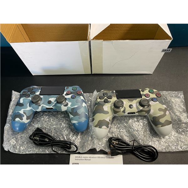 Lot of 2 Double-Shock Aftermarket Wireless Controllers for Playstation 4 - Camo Design