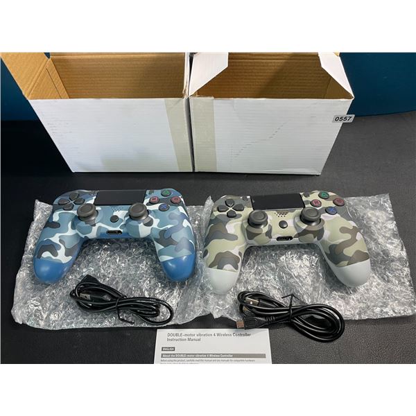 Lot of 2 Double-Shock Aftermarket Wireless Controllers for Playstation 4 - Camo Design
