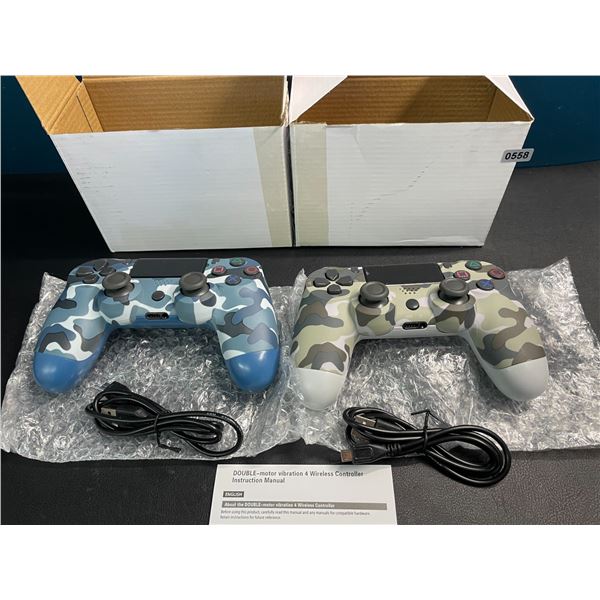 Lot of 2 Double-Shock Aftermarket Wireless Controllers for Playstation 4 - Camo Design