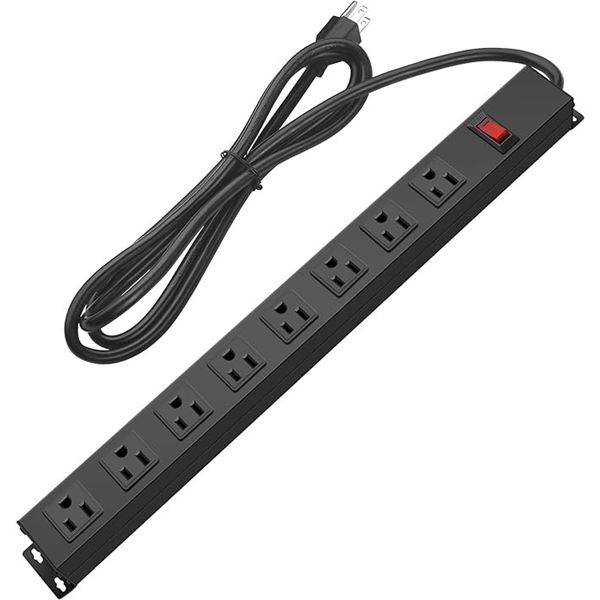 Lot of 1 Metal Mount 8-Outlet Power Strip Surge Protector w/ 6FT Cord - Brand New!