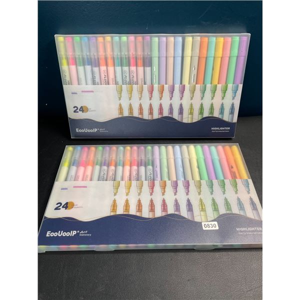 Lot of 2 Multi-Packs of Dual-Tip Highlighter Pens - 24PCS/Colours Per Pack - Brand New!