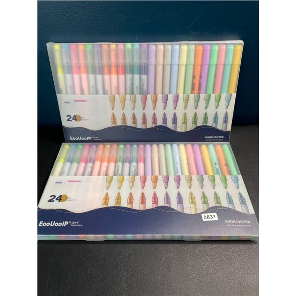 Lot of 2 Multi-Packs of Dual-Tip Highlighter Pens - 24PCS/Colours Per Pack - Brand New!