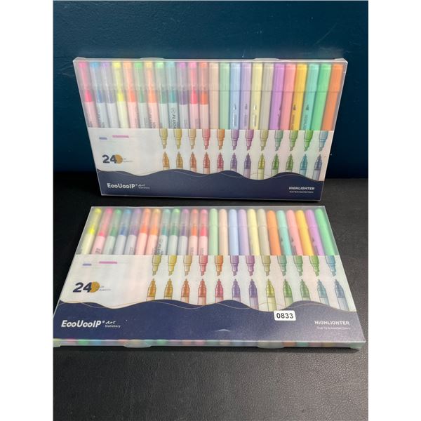 Lot of 2 Multi-Packs of Dual-Tip Highlighter Pens - 24PCS/Colours Per Pack - Brand New!