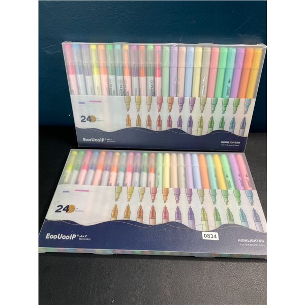 Lot of 2 Multi-Packs of Dual-Tip Highlighter Pens - 24PCS/Colours Per Pack - Brand New!