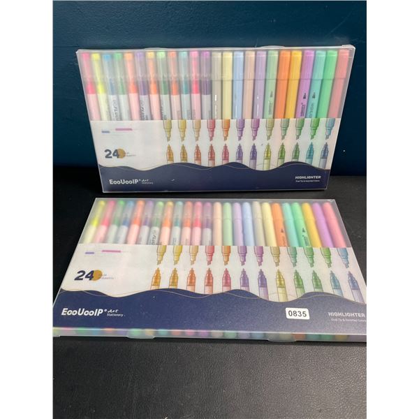 Lot of 2 Multi-Packs of Dual-Tip Highlighter Pens - 24PCS/Colours Per Pack - Brand New!