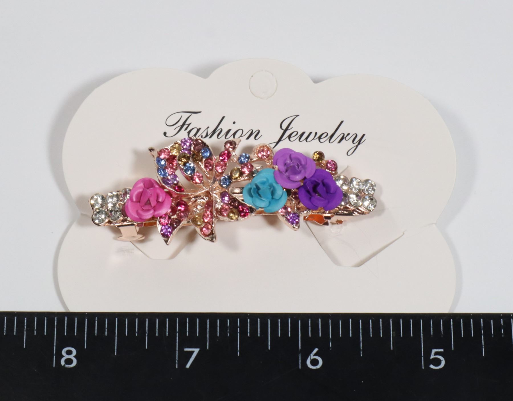 NEW ROSE GOLD TONE ROSES AND COLORED RHINESTONES