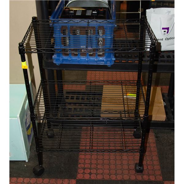 SMALL 3 TIER BLACK METAL METRO RACK ON WHEELS