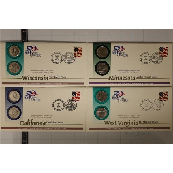 4-US STATE QUARTER P & D SETS IN FDC'S: 2004