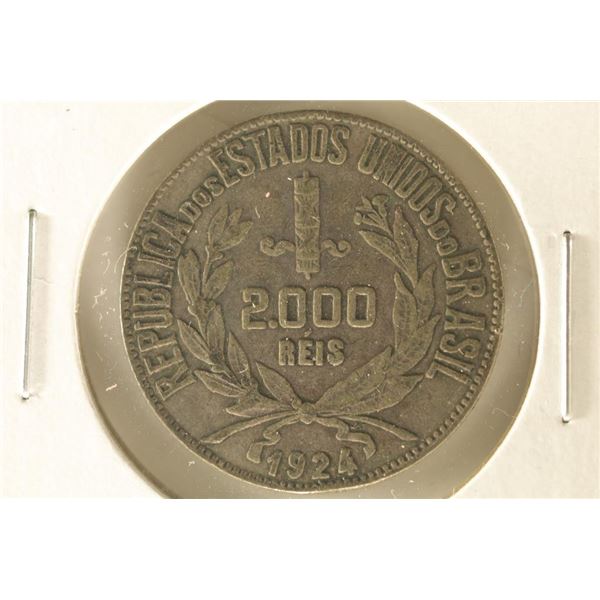 1924 BRAZIL SILVER 2000 REIS .1286 OZ. ASW