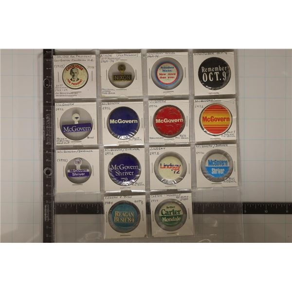 14 ELECTION PINS AND TAGS: MCGOVERN, CARTER,