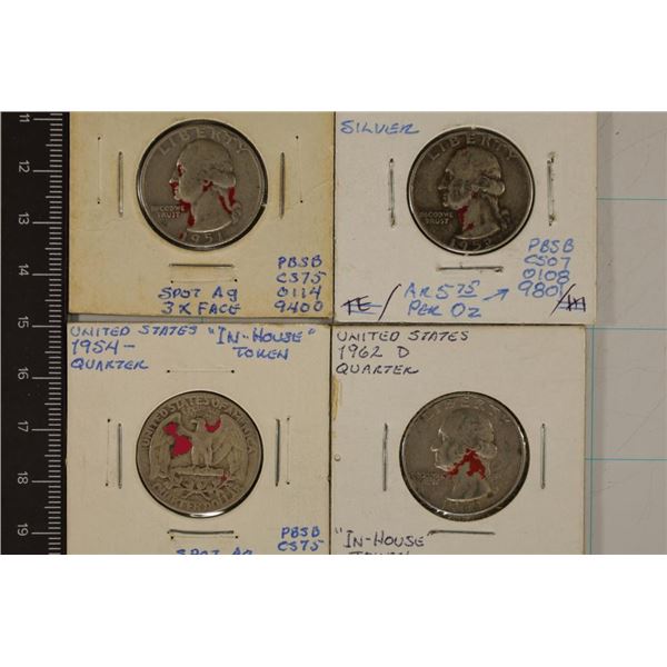 1951-D, 52, 54 & 1962-D WASHINGTON SILVER QUARTERS