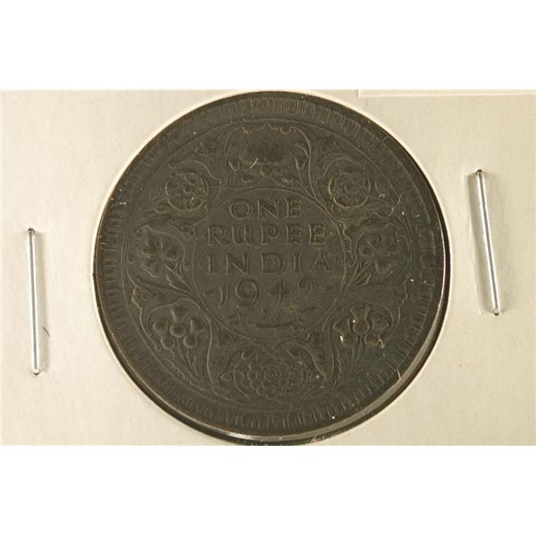 1942 BRITISH INDIA SILVER 1 RUPEE .1874 OZ. ASW