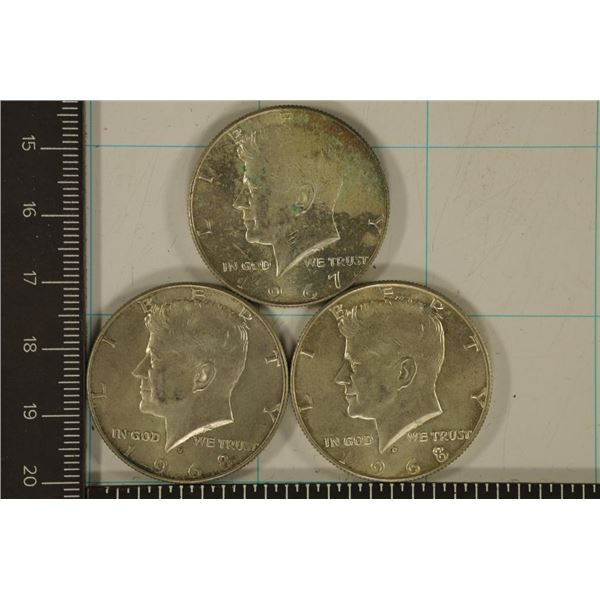 1967 & 2-1968-D JFK 40% SILVER HALF DOLLARS