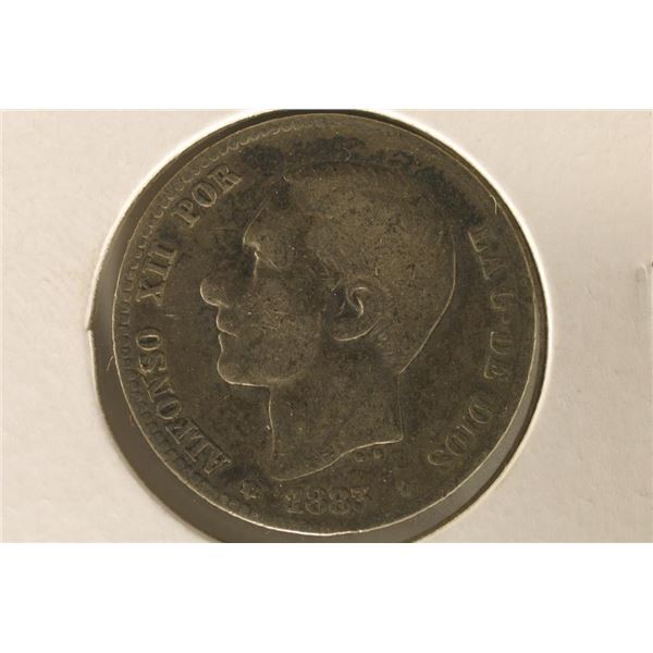 1883 SPAIN SILVER 1 PESETA .1342 OZ. ASW