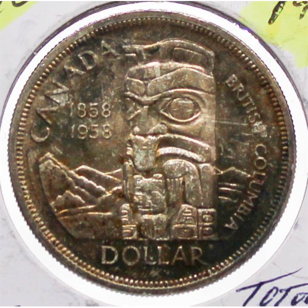 1958 B.C. CANADA TOTEM POLE SILVER DOLLAR