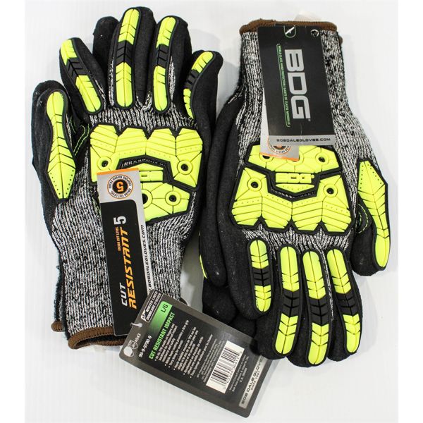 2 PAIR BDG IMPACT/CUT RESISTANT LVL 5 HI-VIZ WORK GLOVES SIZE L