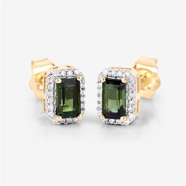 14KT Yellow Gold 0.76ctw Green Tourmaline and White Diamond Earrings