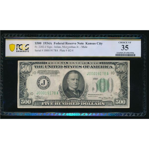 1934A $500 Kansas City FRN PCGS 35