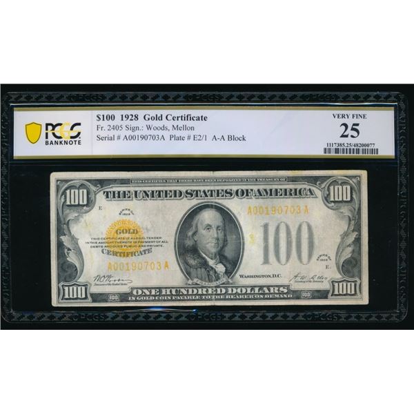1928 $100 Gold Certificate PCGS 25