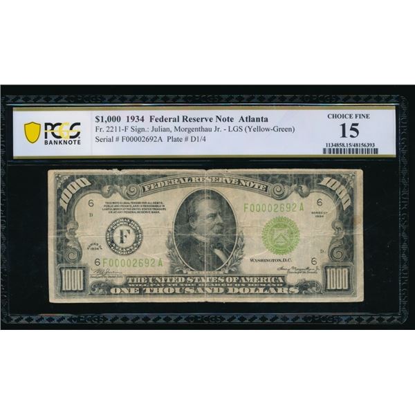 1934 $1000 Atlanta FRN PMG 15