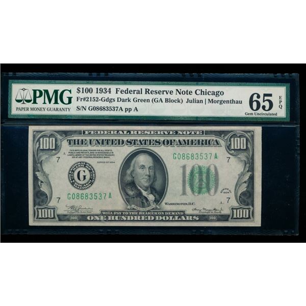 1934 $100 Chicago FRN PMG 65EPQ