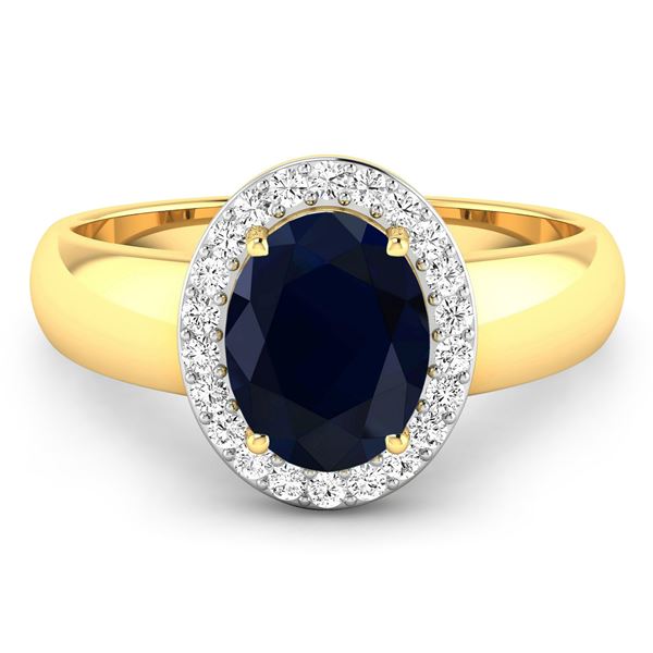 14KT Yellow Gold 2.10ct Blue Sapphire and Diamond Ring