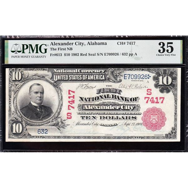 1902 $10 Read Seal Alexander City AL National PMG 35