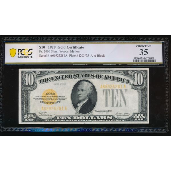 1928 $10 Gold Certificate PCGS 35