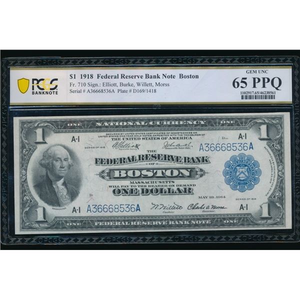1918 $1 Boston FRBN PCGS 65PPQ