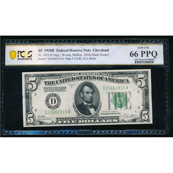 1928B $5 Cleveland FRN PCGS 66PPQ