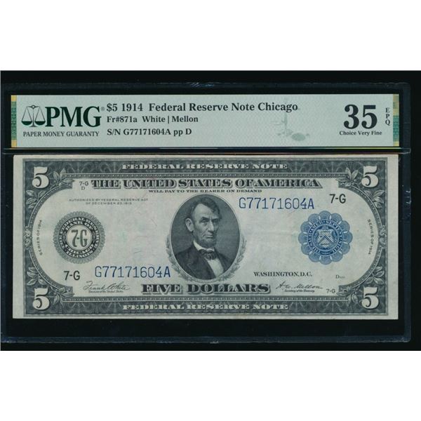 1914 $5 Chicago FRN PMG 35EPQ
