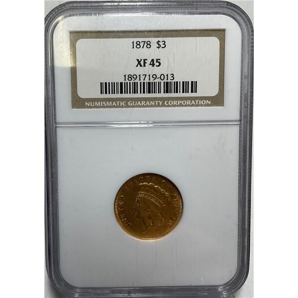 1878 $3 Gold Coin NGC XF45