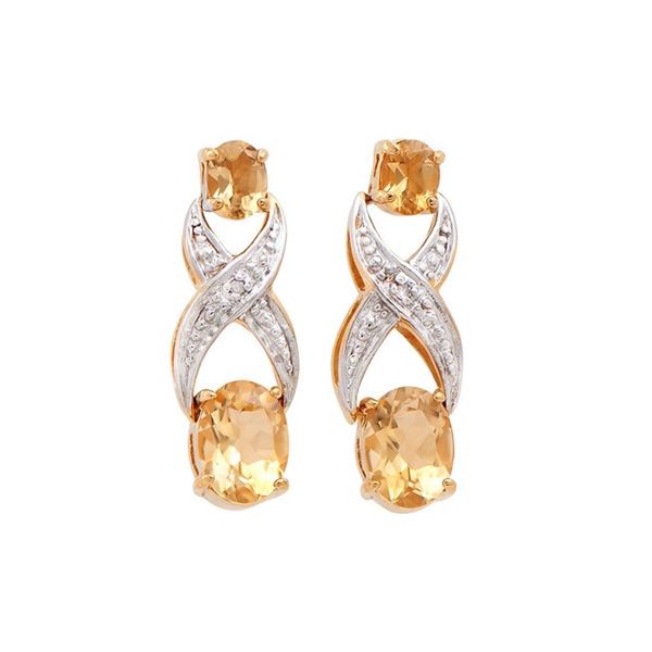 Plated 18KT Yellow Gold 2.66cts Citrine and Diamond Earrings