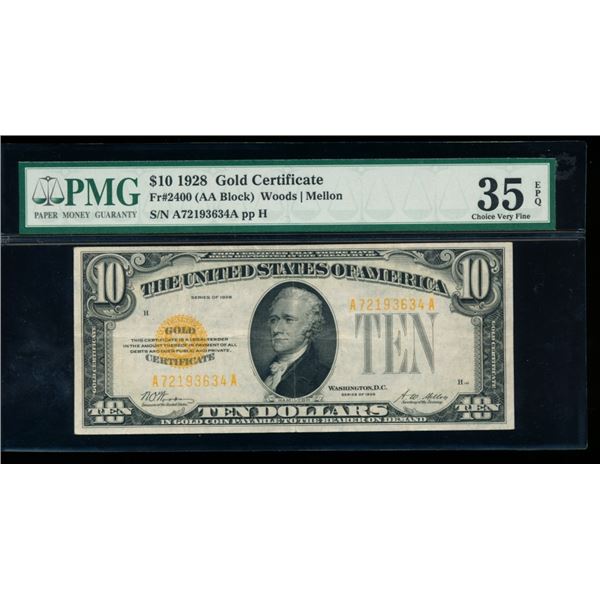 1928 $10 Gold Certificate PMG 35EPQ