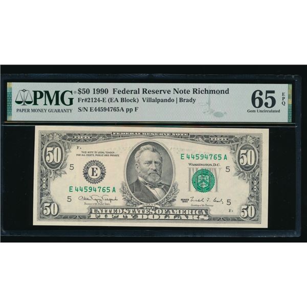 1990 $50 Richmond FRN PMG 65EPQ