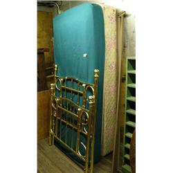 Single brass bed/foot board, bed frame, single mattress (99)