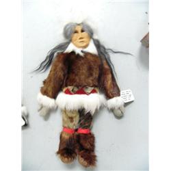 18" Doll by Martha Lonsdale Pilot Point, AK  and has Birch Bark Base, Weasel Parka and Pants, Wolf R