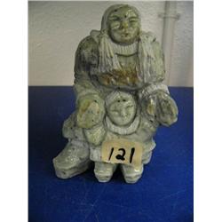 5" Soapstone Eskimo Mother and Two Children (74)