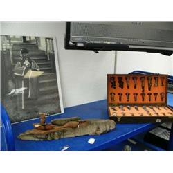 Birch Bark carving, Tlingit Indian Photo, and Chess set with Board (2)