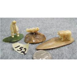 Two 1" Fossilized Ivory Bears and One Fossilized Ivory Fish (2)