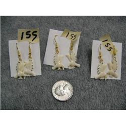 Lot of 3 Carved Ivory Earrings of Cormorants by Robert Kokuluk (2)