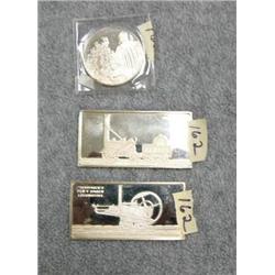 2 oz Silver Bars  "Rocket"  with steam engines and a 1 oz. Silver Round constitution Coin (2)