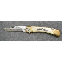 Bear Claw Folding :Hunting Knife made out of Surgical steel with Scrimshawed Eagle on bone handle (2