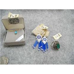Arctic Ice Necklace, Green Marquisate Ring and a pair of Beaded Earrings (2)