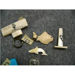 2 Scrimshawed Ivory pieces by Carson Sockpick Halibut Key Chain and a Ivory Fish Pendant (2)