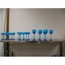 Set of Italian cobalt blue and wite inside 23 goblets with stems (500)