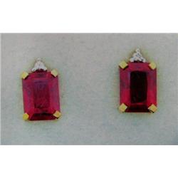 Lab-Created Ruby and Diamond Earrings 10 K yellow gold- rubies are emerald cut, approx. 2.00 carats,