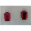 Image 1 : Lab-Created Ruby and Diamond Earrings 10 K yellow gold- rubies are emerald cut, approx. 2.00 carats,