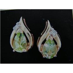 Peridot and Diamond Earrings 10 K yellow gold- Peridot are pear, faceted, approx. 1.00 carats, trans