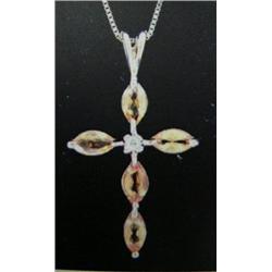 Citrine and Diamond Cross Pendant and Chain 14 K yellow gold- citrine are marquise, faceted, approx.